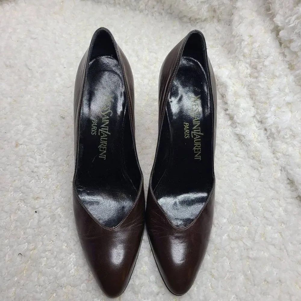 Yves Saint Laurent‎ Vintage Chocolate Brown Leather Pumps sz 7.5 S
